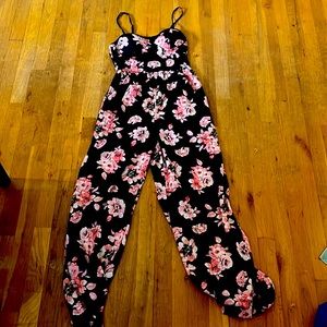 Band of Gypsies Floral Navy Blue Flowy Jumpsuit